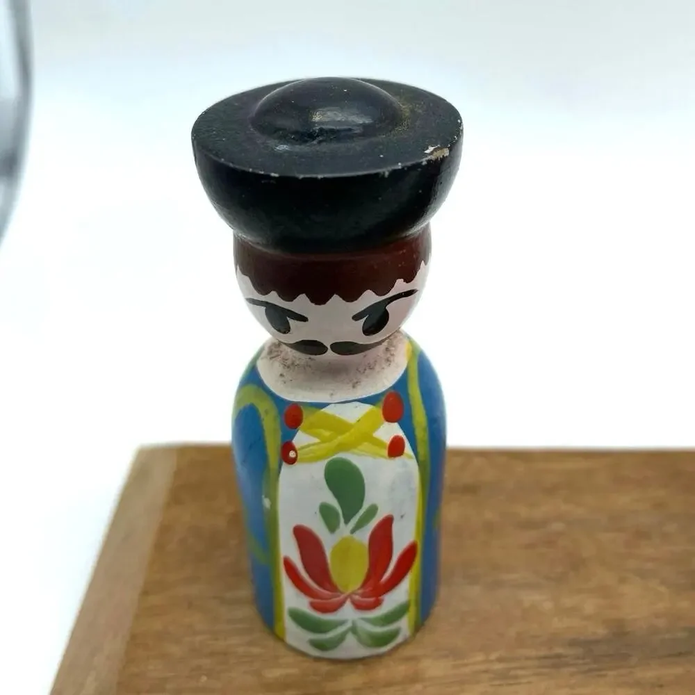 Vintage Hungarian‎ Hand Painted Folk Art Dolls Bottle Stoppers 3 with wood stand